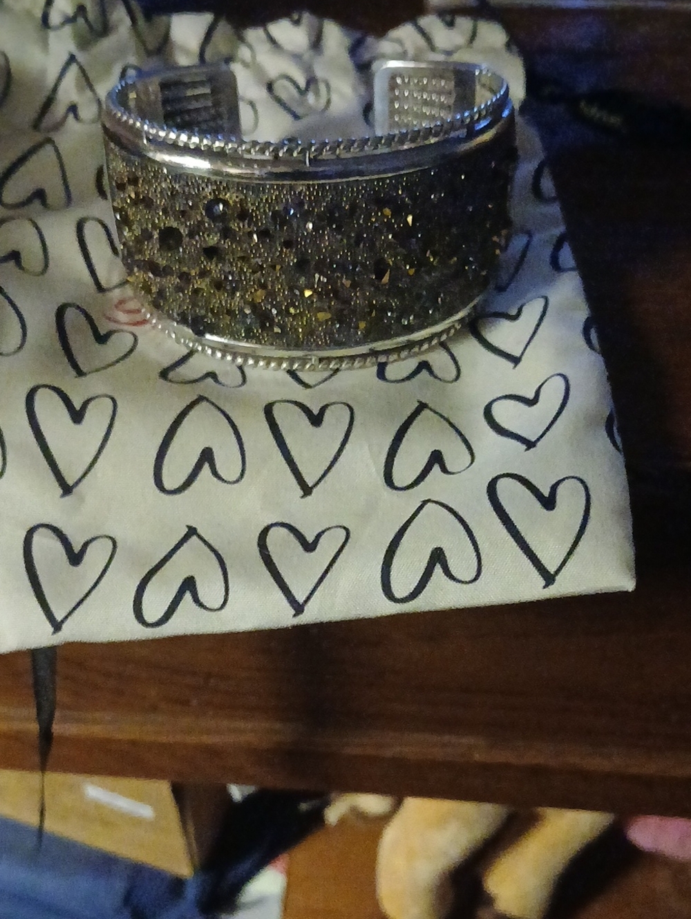BRIGHTON Silver-Tone Cuff Bracelet with Sparkling Gunmetal Crystals